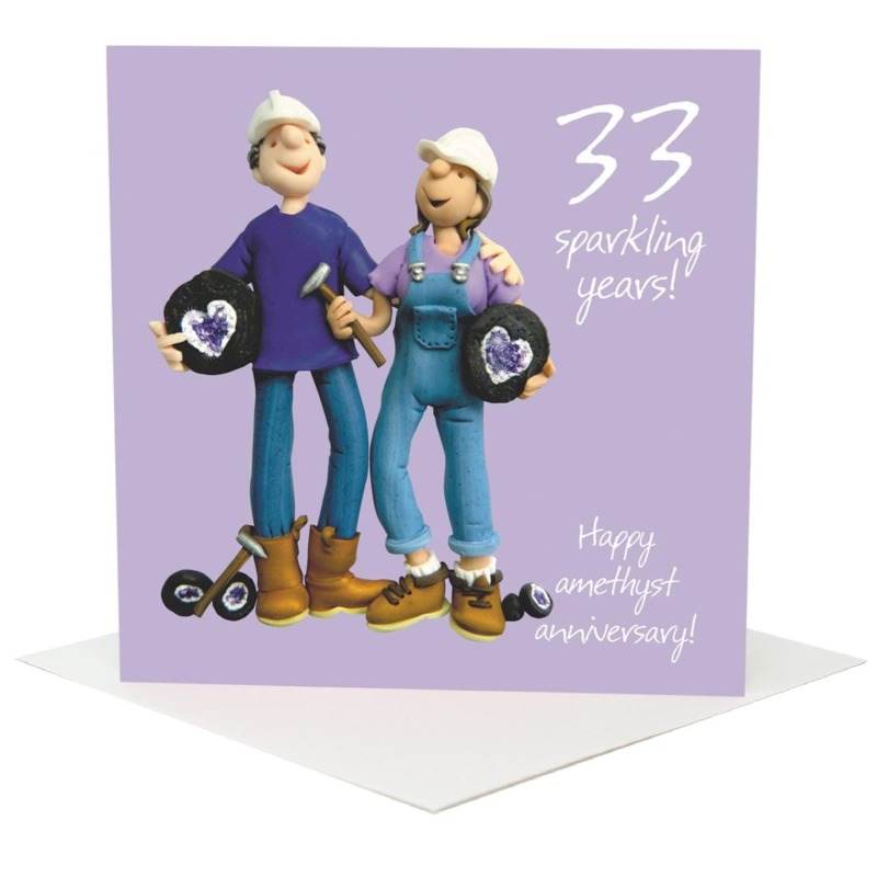 33rd Anniversary Card - Fun Amethyst Wedding Anniversary - Polymer Clay Art by Erica Sturla - Made in the UK
