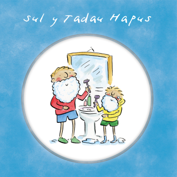 Holy Mackerel Sul y Tadau Hapus (shaving) cerdyn Cymraeg. Welsh language Fathers Day card for Tad/Dad. 15cm square and blank inside for your own message.