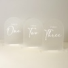 Wedding Table Numbers with Arched Finish /  Acrylic Table Decor / Modern Table Designs / Wedding Decor / Minimalistic Modern Wedding - Clear With Stand - White