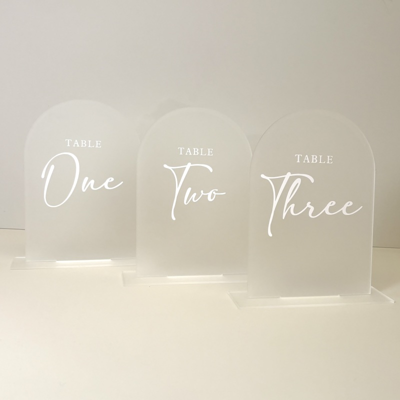 Wedding Table Numbers with Arched Finish /  Acrylic Table Decor / Modern Table Designs / Wedding Decor / Minimalistic Modern Wedding - Clear With Stand - White
