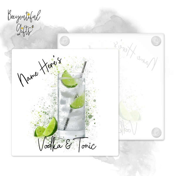 Personalised Vodka & Tonic Glass Coaster with Splash Effect