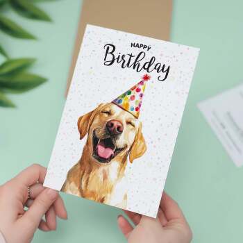 Birthday Card For Him or Her Of A Golden Labrador Dog Illustration For Him or Her Birthday Gift