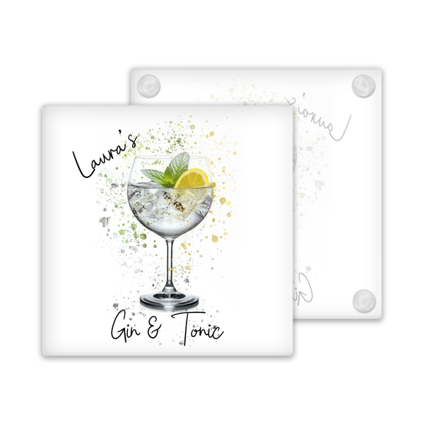 Personalised Gin & Tonic Glass Coaster with Splash Effect