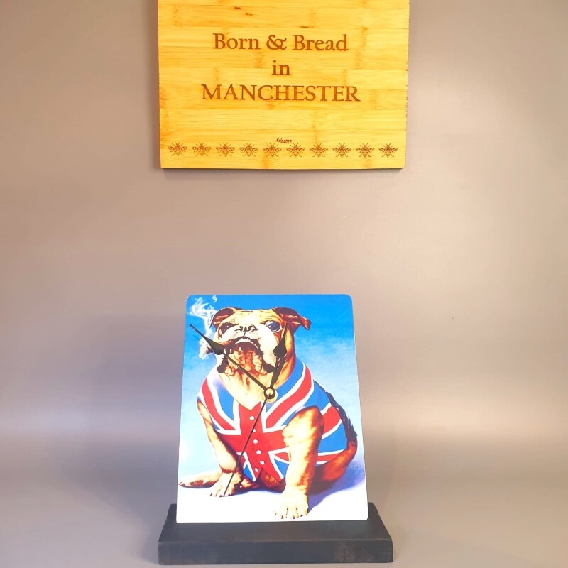 Metal Table Clock Signs - British Bulldog - Fathers/Mothers Day - Man/She Cave