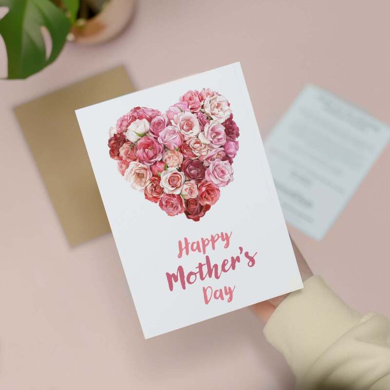 Mother's Day Card For Mum Happy Mother's Day Mothers Day card Mothering Sunday Card Rose Heart Mother's Day Card For Mom Mommy Mum Mummy - Large (5x7) / Blank Message