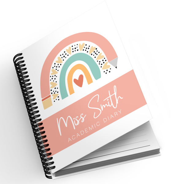 A5 Personalised Spiral Bound Diary - Teacher Pencil Rainbow | Yearly | Academic | Appointment - Standard 2027
