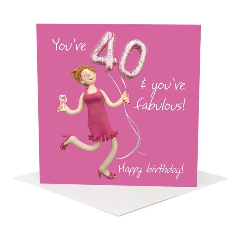 40th birthday card for her - designed by Erica Sturla - 15cm square and blank inside, made in the UK