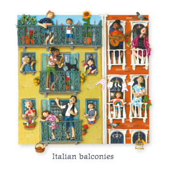 Holy Mackerel italian balconies italy themed blank greeting card - designed by artist Erica Sturla - 15cm square and blank inside for your own message
