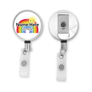 Personalised Metal ID Reel - Cartoon Rainbow & Sun