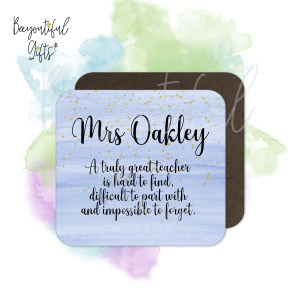 Personalised Teacher Coaster - "A Truly Great Teacher" Poem - Toughened Glass Coaster