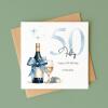 Personalised 50th Birthday Card for Him Blue Champagne Gift Box Milestone Mens - Smooth No Message - Kraft Brown