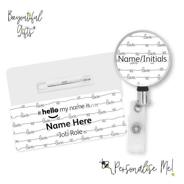 #hello my name is... Name Badge & Metal ID Reel - Handwritten Love