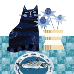 Happy Cat Greetings Card by Lisa Berkshire