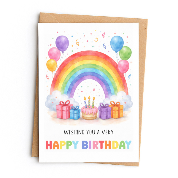Birthday Card - Wishing You A Very Happy Birthday Rainbow - Small (Approx. A6 | 105mm x 148mm | 4.1in x 5.8in) - Standard Smooth Card