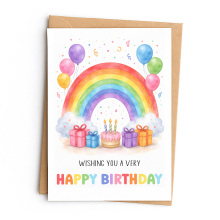 Birthday Card - Wishing You A Very Happy Birthday Rainbow - Small (Approx. A6 | 105mm x 148mm | 4.1in x 5.8in) - Standard Smooth Card