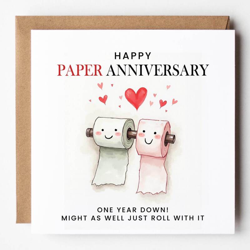 1 Year Anniversary Card for Husband or Wife – Funny & Romantic 1st Paper Anniversary Greeting Card – Perfect for Couples