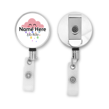 Personalised Metal ID Reel - Cute Pink Rain Cloud