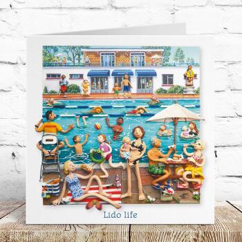 Swimming Card - Lido Life - Polymer Clay Art by Erica Sturla - Fun Outdoor Swimmer Card Made in the UK