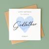 Godfather Birthday Card with Personalised custom name, Blue Watercolour Heart design, Handmade Greeting UK - Smooth No Message - Kraft Brown