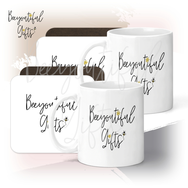 Photo Upload Gift Set - Set of 2 Ceramic Mugs & Hardback Coasters