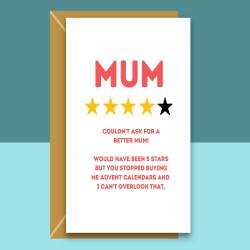 Funny Mother's Day Card - 4 Stars - Mothers day UK - For mum - Cute card - Personalised