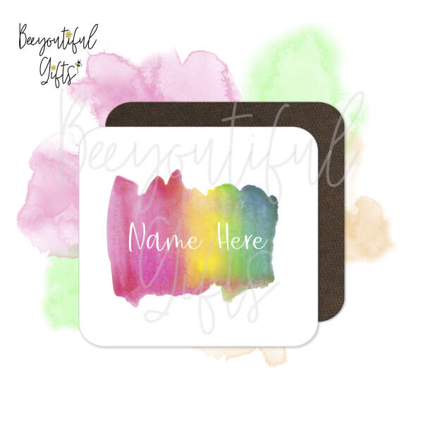 Personalised Name Coaster - Rainbow Watercolour Brush Stroke