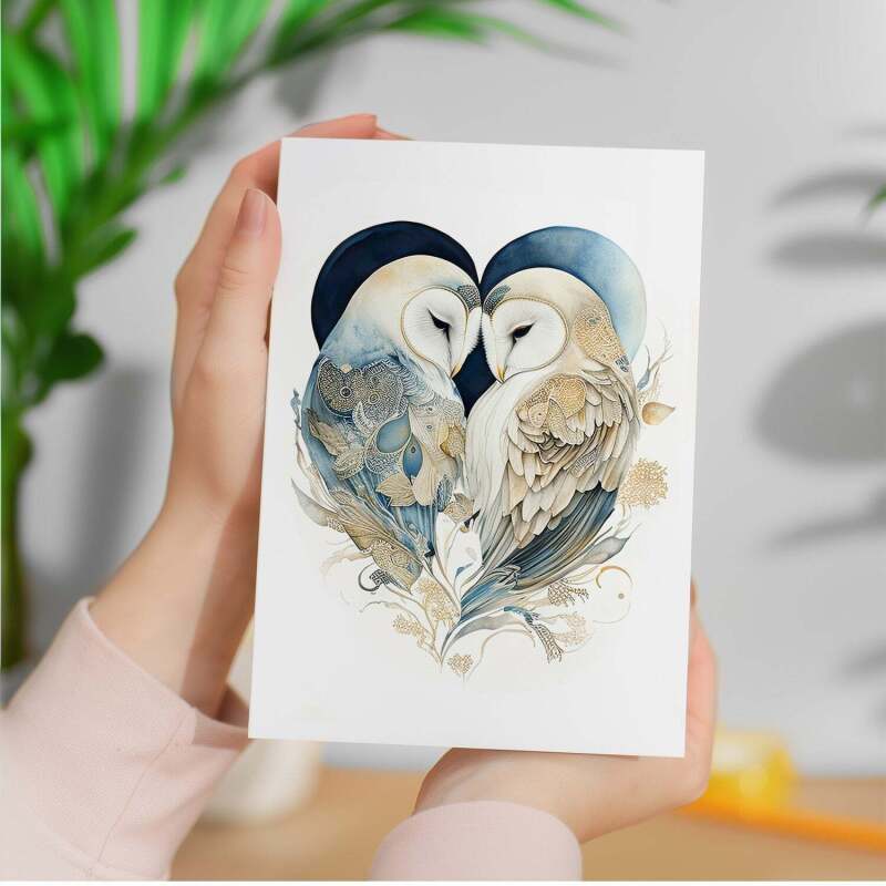 Anniversary Card For Husband Card for Anniversary Card For Wife Owl Anniversary Card For Couple Engagement Card For Couple Wedding Card - Large (5x7) / Blank Message