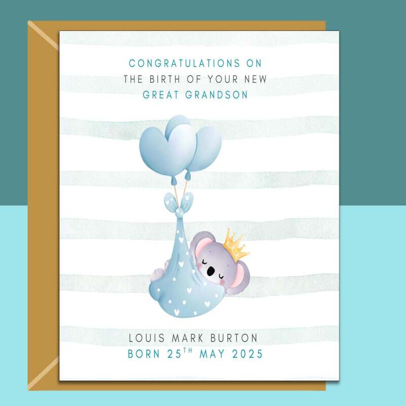 Your New Great-Grandson - Congratulations Baby Card - Personalised - Perfect for new great grandma, great granddad, great grandparents. - Blank inside - Regular - Matte
