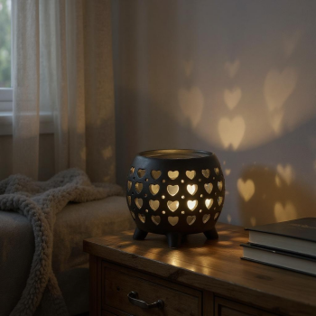 Squat Pot Oil Burner Multi Hearts - Matt Black