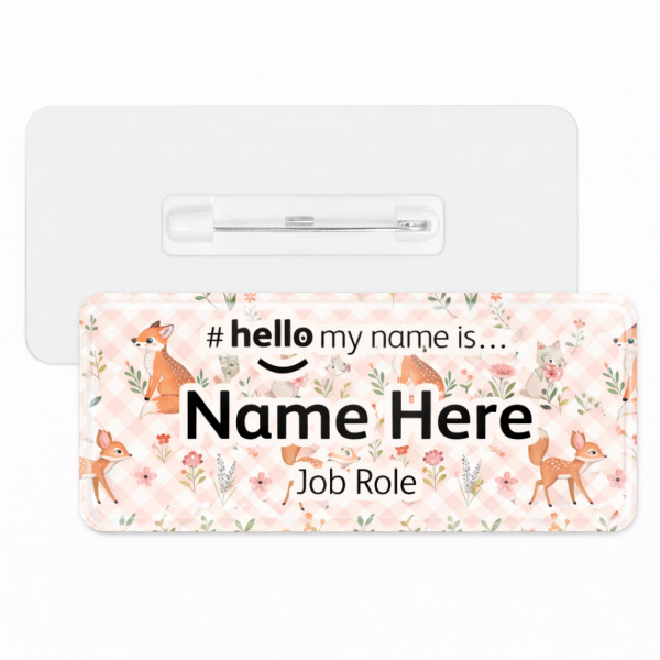 #hello my name is... Name Badge - Pastel Gingham Woodland Animals