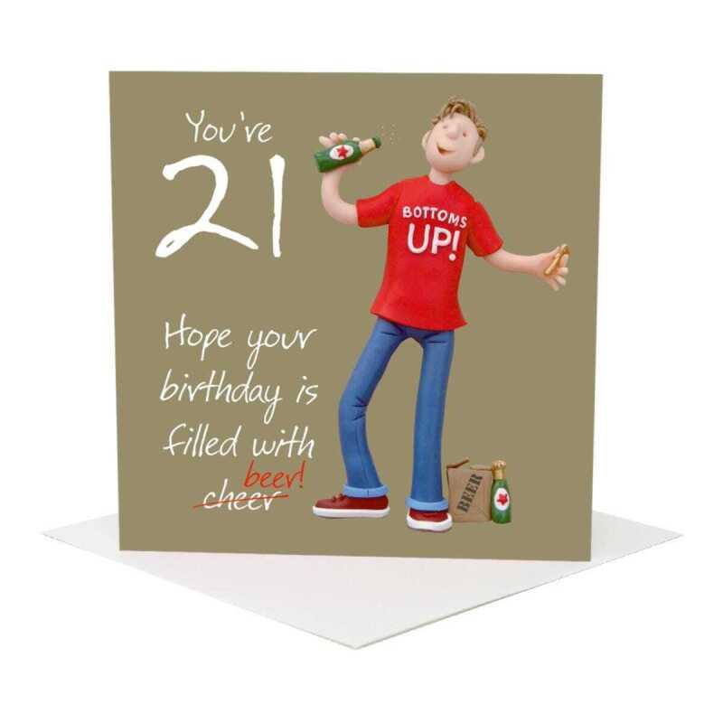 21st birthday card for him - designed by Erica Sturla - 15cm square and blank inside, made in the UK