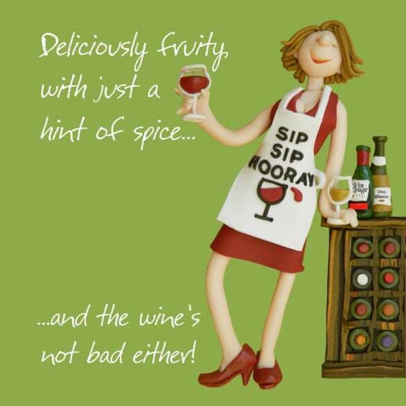 Holy Mackerel deliciously fruity wine themed female birthday card for her - designed by artist Erica Sturla - 15cm square and blank inside for your message - made in the UK