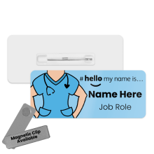 Name Badge - Blue Scrubs Hello My Name is... - Skin Tone 1