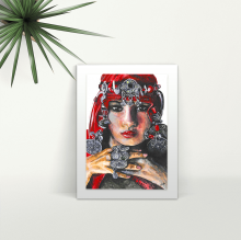 Amazigh Girl - Red - A4 Print - Mounted