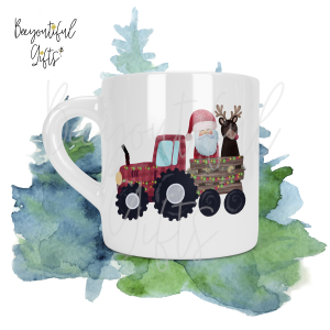 Children's Ceramic Mug - Watercolour Santa & Rudolph Christmas Tractor