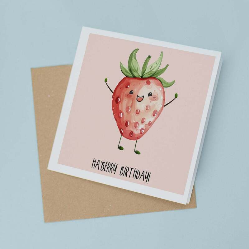 Birthday Card For Her Ha'Berry Birthday Card Cute Birthday Card For Friend Mum or Sister Birthday Card For Anyone - Square (5.5x5.5) / Blank Inside
