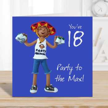 18th birthday card for him - designed by Erica Sturla - 15cm square and blank inside, made in the UK
