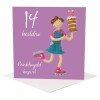 Welsh 14th birthday card for girl - roller skate cake art by Erica Sturla - Penblwydd Hapus - UK