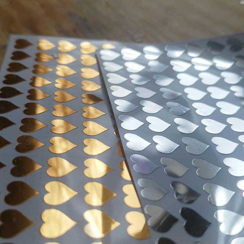 Gold, Silver or Holographic Heart Stickers 100 in a set 1cm and 8mm - 1 - Gold