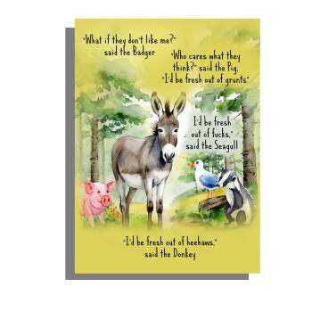 Funny Birthday Card pig donkey seagull badger Heehaws A5 uncoated textured
