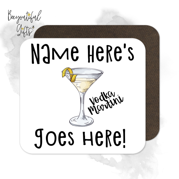 Personalised Cocktail Coaster - Hand Drawn Vodka Martini