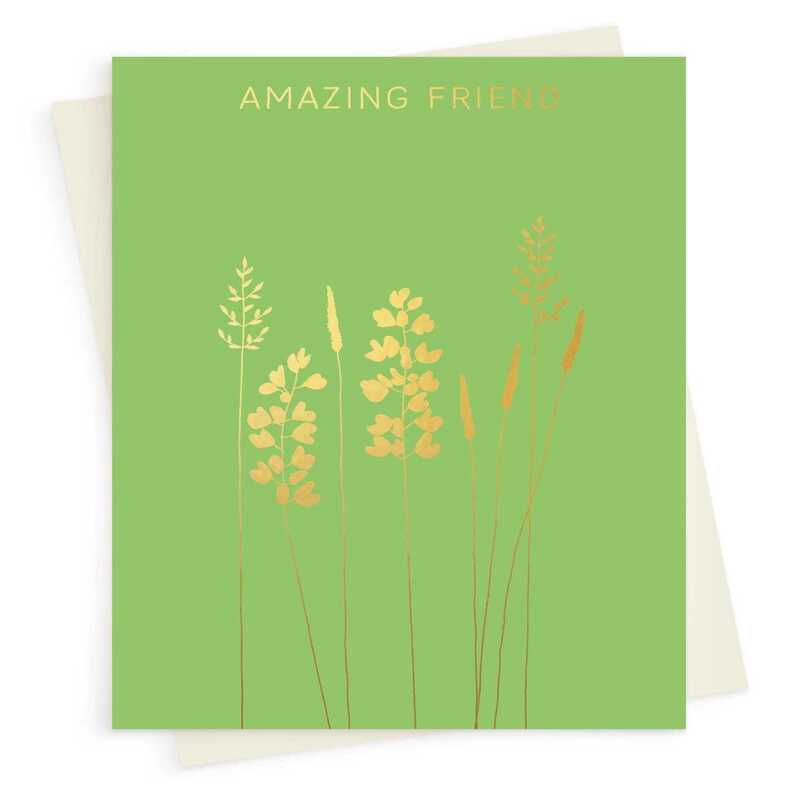 Amazing friend greeting card embellished with a pretty gold foil lupin print - designed by artist Eloise Hall - 15.7 x 11cm and blank inside