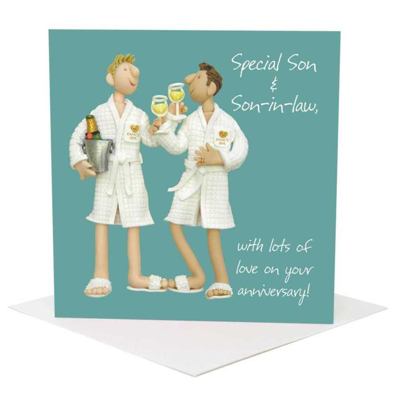 Anniversary card (son and son-in-law) - designed by Erica Sturla - 15cm square and blank inside, made in the UK