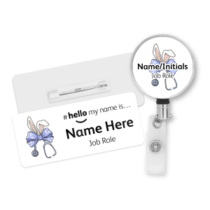 #hello my name is... Name Badge & Metal ID Reel - Easter Bunny Coquette Bow