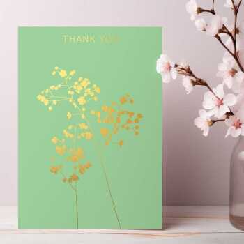 Thalictrum Thank you card embellished with gold foil -  designed by artist Eloise Hall - 15.7 x 11cm and blank inside