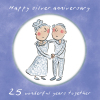 Holy Mackerel 25th (silver) wedding anniversary card by Artist Rosie Brooks. 15cm square and blank inside. Anniversary card for him, her, husband, wife, couple etc