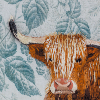 Highland coo 150mm Square Greetings Card by Sarah J Perry