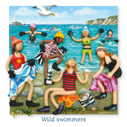 Holy Mackerel wild swimmers cold water swimming themed blank greeting card - designed by artist Erica Sturla - 15cm square and blank inside for your own message