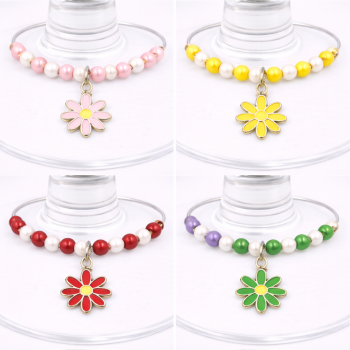 Handmade Wine Glass Charm - Coloured Daisy