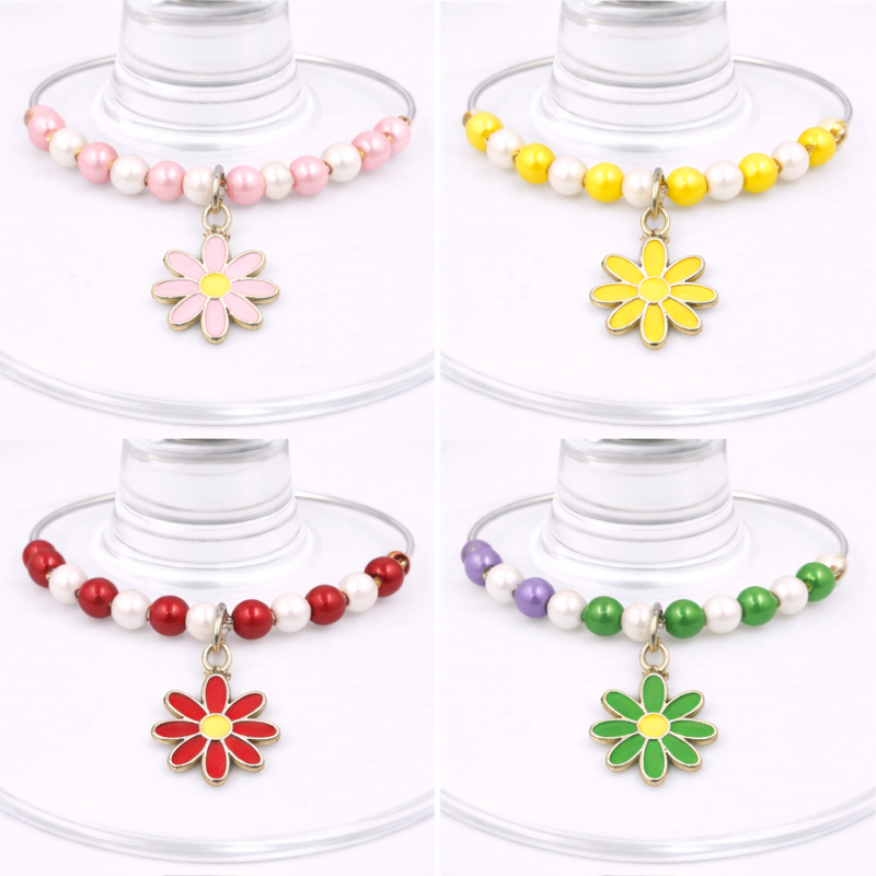 Handmade Wine Glass Charm - Coloured Daisy